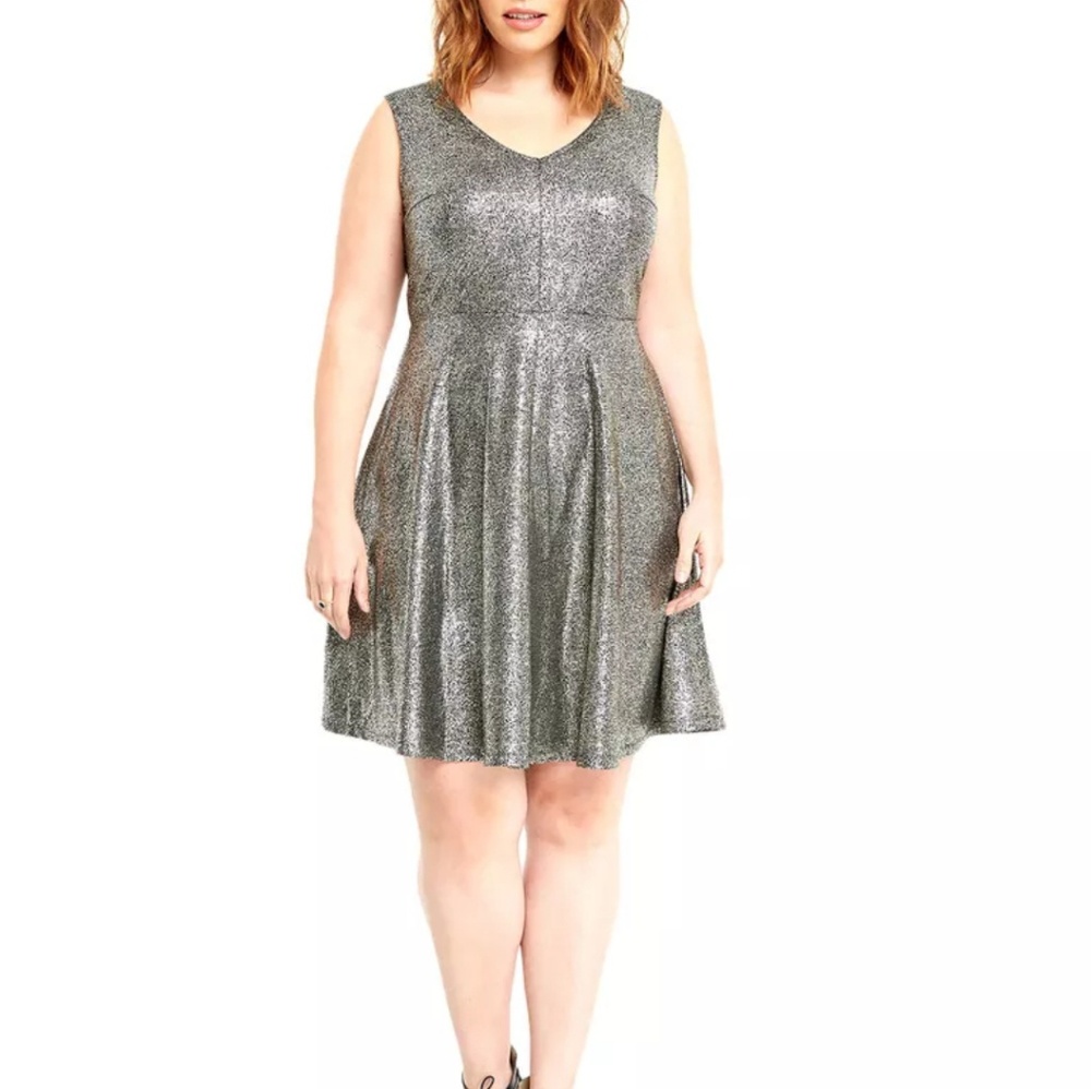 Like New Torrid Metallic Foil Skater Dress